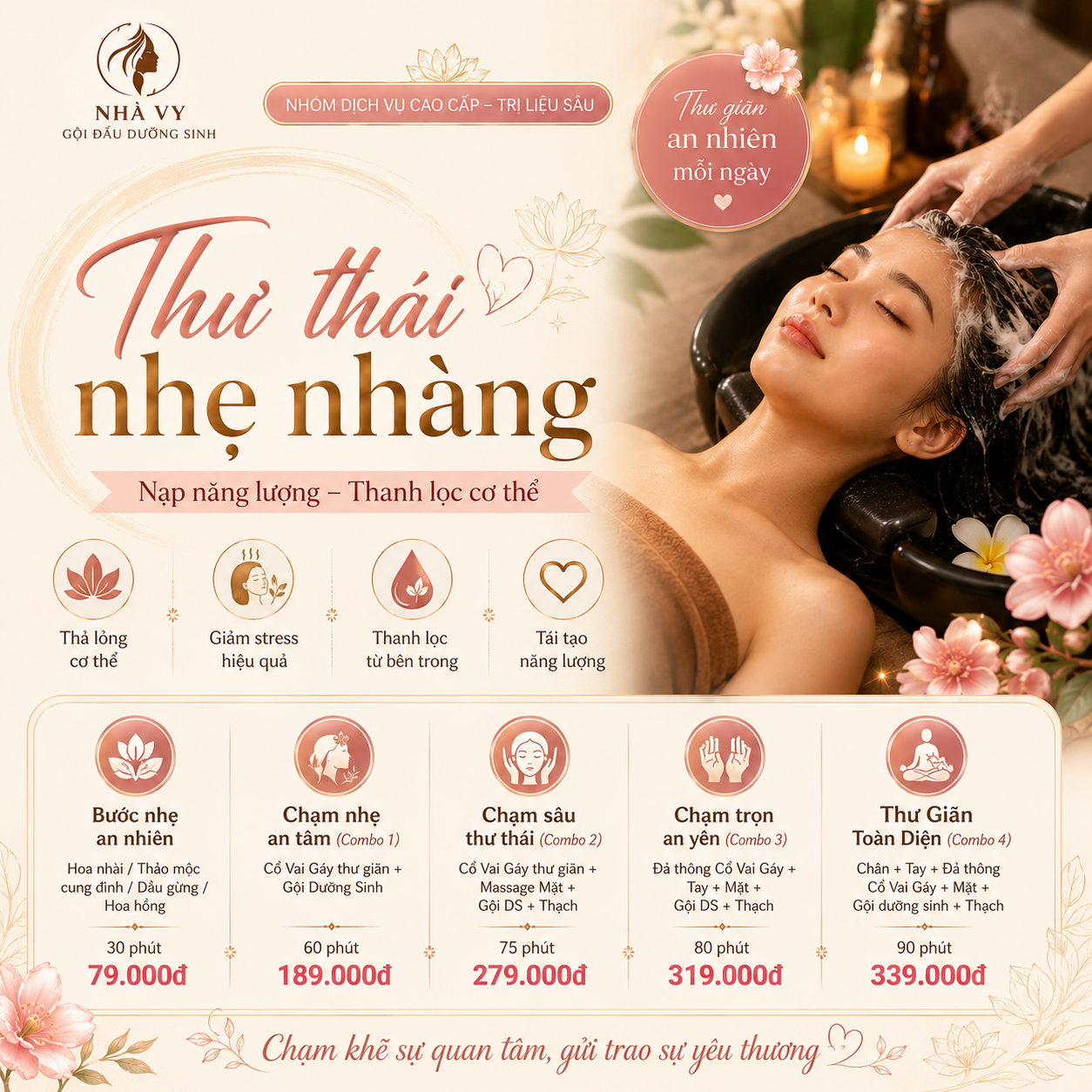 Thư Thái Nhẹ Nhàng – Combo Gội Đầu Dưỡng Sinh Nhà Vy